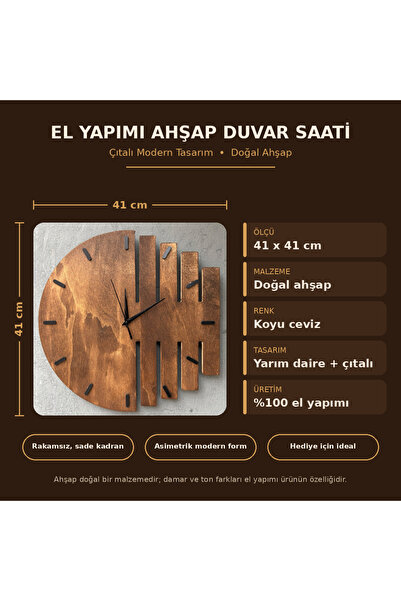 Nixar Desing VİSTA Modern Dekoratif Ahşap Duvar Saati Şehir Silüeti Tasarım