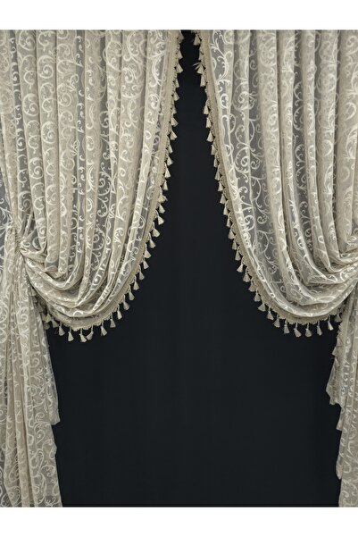 Art Perde Mink Tassel Frilled 2-Wing Background Curtain Ivy Pattern Dense Pleat