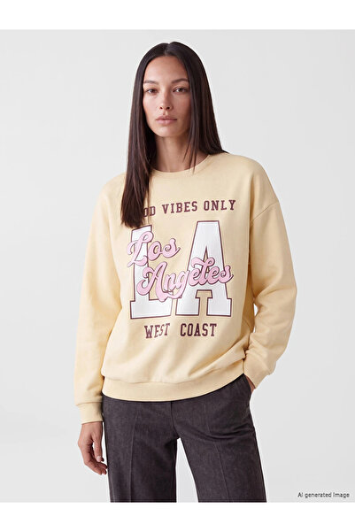 LC Waikiki Beige Printed Women's Thick Sweatshirt