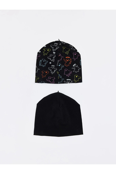 LC Waikiki Black 2-Piece Printed Boy's Beret