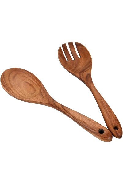 Generic Wooden Acacia Salad Servers 10-inch, Set of 2, Salad Spoon and Fork S...