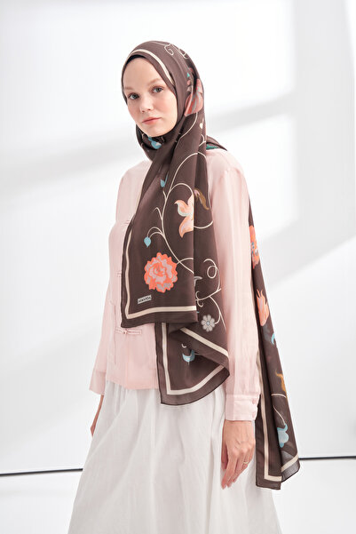 ARMANDA Floral Archive Fiora Pattern Shawl - Brown - Beige