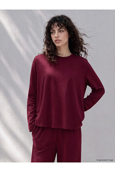 LC Waikiki Two Mt Shop Quality Lcw Petite Burgundy Combed Cotton Plain Loose ...
