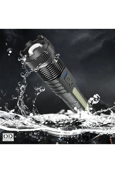 ORIGINAL DEALS Lanterna LED reîncărcabilă P50, 1500 lm, rază de acțiune 200 m, 3200 mAh, 6 moduri, IP44, Negru