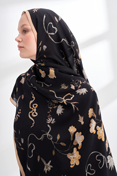 ARMANDA Floral Archive Lavinia Pattern Shawl - Gold - Black
