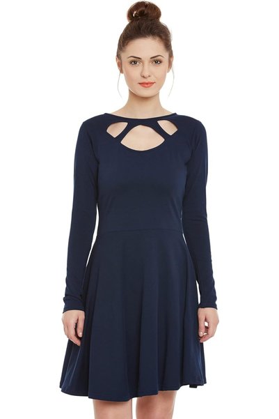 Generic فساتين نسائية قصيرة بأكمام طويلة وياقة مستديرة (MOAW14D02-62)