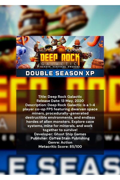 OEM Αφίσα Ινφογραφικό Deep Rock Galactic, Joc Co-op Sci-Fi, Χαρτόνι 250γρ, A4
