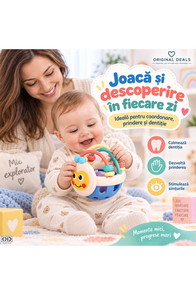 ORIGINAL DEALS Μπάλα-παιχνίδι οδοντοφυΐας για μωρά, Διαδραστική κουδουνίστρα,...