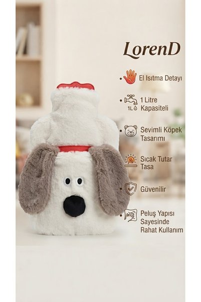 LOREND Uzun Kulaklı Peluş Köpek Su Torbası El Geçirme Cepli 1lt Premium su to...