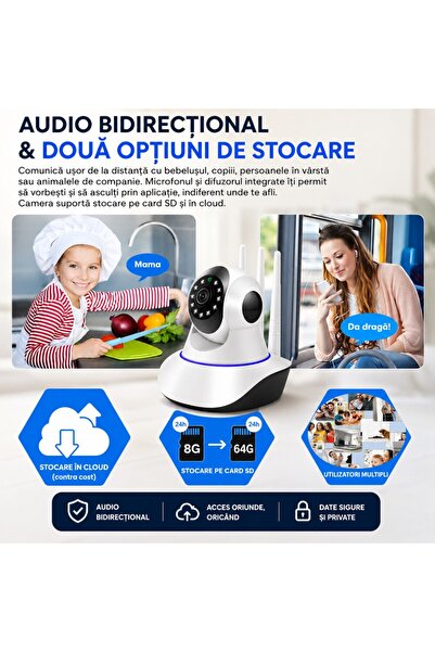 Loosafe Baby Monitor Wireless Hawkie, FullHD, Video/Audio Bebelusi, Vedere Nocturna, Senzor Miscare, Alb