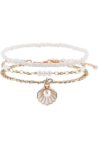 Tazweeq Bead Ankle Bracelets Set For Women, Adjustable Gold Boho Shell Anklet...