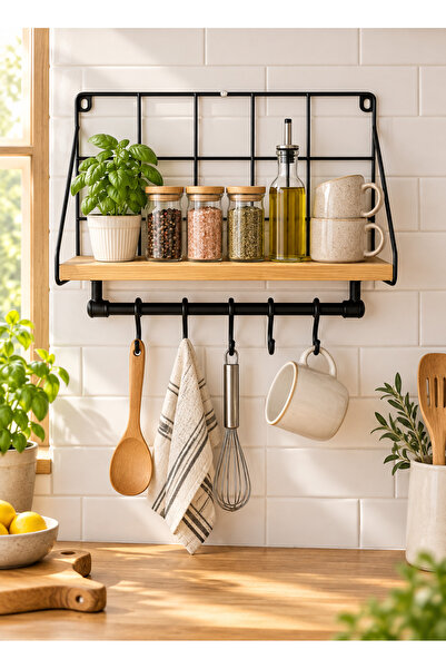 30x20 cm Çok Amaçlı Askılı Duvar Rafı Mutfak ve Banyo Düzenleyici