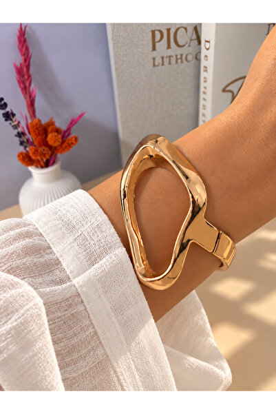 Luna Sculpt Gold Bileklik – Çelik