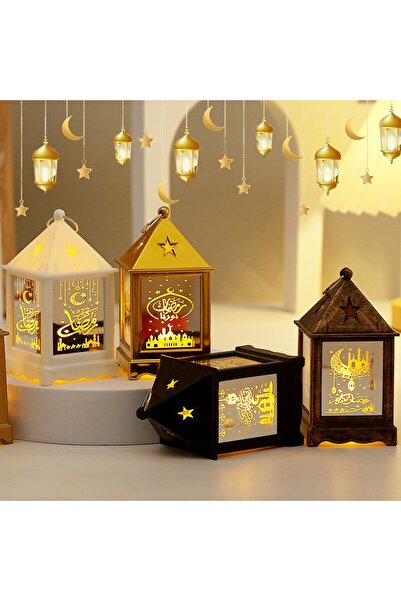 Generic 4 قطع فوانيس عيد مبارك، زينة رمضان، مصباح شمعة معلق بتصميم القمر والق...