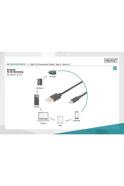 Digitus AK-300110-018-S  1,8 Metre USB 2.0 Bağlantı kablosu Type A – MiCRO B