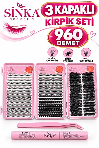 SİNKA Takma Kirpik 960 Demet Kirpik Seti 3 Kapaklı Model Farklı Volümler
