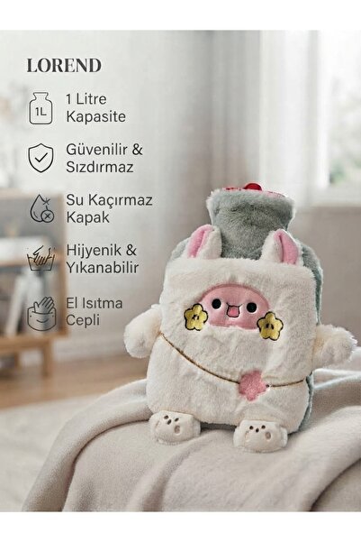 Sevimli Peluş Beyaz Tavşan Sıcak Su Torbası 1Lt Premium Seri