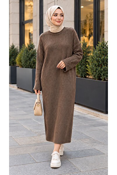 ÇILDIR ÖRME Women's Ribbed Knitwear Hijab Dress