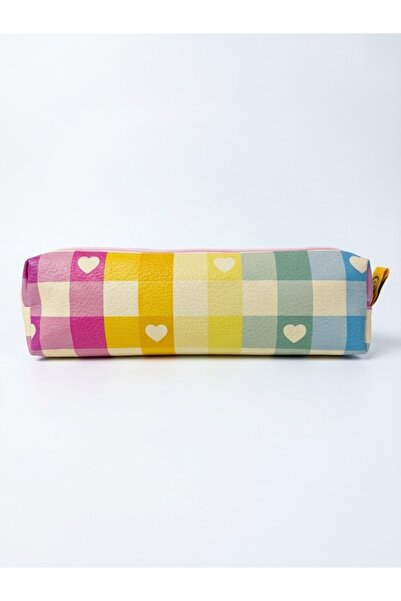 PALTO TASARIM Hearted Checkered Design Zippered Pen Holder - Single Compartme...