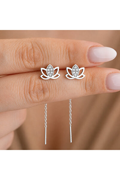 BlackCraft Silver Dangle Lotus Women's Earrings