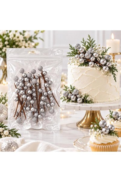 EFE PASTACILIK Silver Mini Ball Bouquet Decoration Ornament