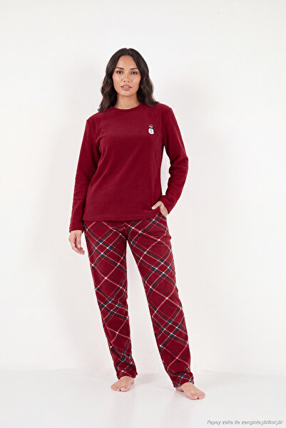 Lela Ekose Desenli Bisiklet Yaka Yumuşak Polar Pijama Takımı Kadın PİJAMA TAKIMI 6097059K