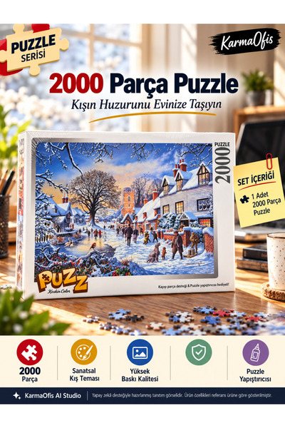 KESKİN COLOR 2000 Parça Puzzle Kış Köyü Manzarası | Karlı Manzara Yetişkin Pu...