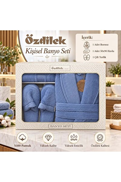 Özdilek Colourist Gök Mavi Kişisel Banyo Bornoz Seti (XL Beden)
