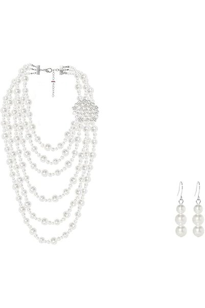 Paporich 1920s Multilayer Faux Pearl Necklace, Long Sweater Chain Necklace Ea...