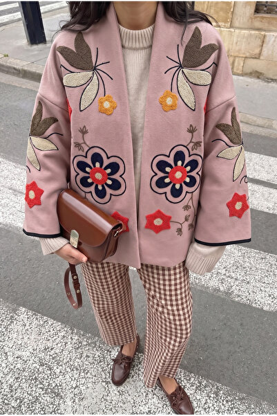 FEMELLE Pembe Nakış İşlemeli Vintage Kaşe Ceket