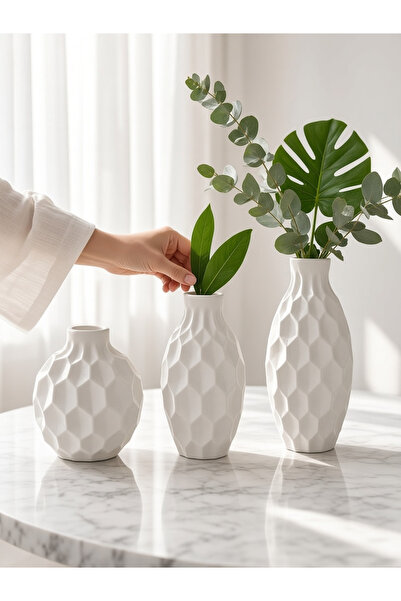 LALEZEN HOME 3lü kristal vazo set büyük boy