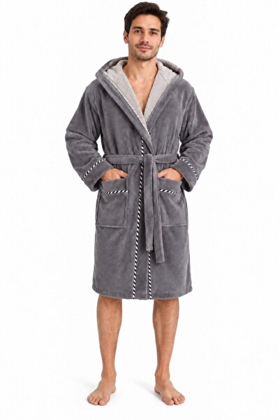 Mulberry Hooded Bamboo Bathrobe with Piping