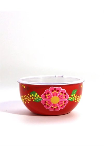 DEDEMİN EMAYELERİ Kapaklı Kırmızı Kase (18 Cm)