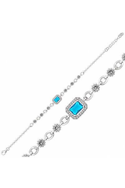 BlackCraft Silver Blue Baguette Stone Women's Bracelet