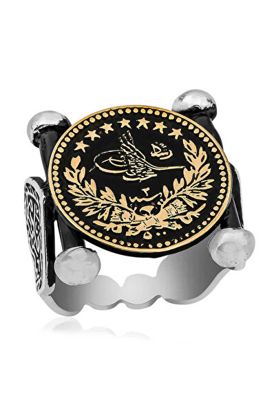 BlackCraft Silver Kadem-I Şerif Detailed Ottoman Coat of Arms Men's Ring