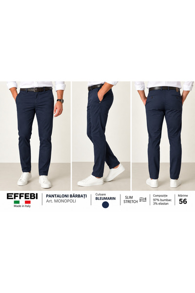 EFFEBI Pantaloni Bărbați Monopoli, Bleumarin, Slim Stretch, 97% Bumbac, Mărim...