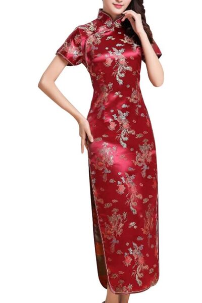 GENERAL STIOEDYUAN womens Women Cheongsam Long Dress Evening Short Sleeve Sli...