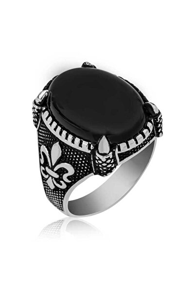 BlackCraft Silver Lily Flower Patterned Paw Men's Ring