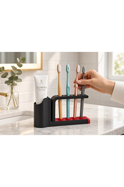 Elisya Nora Diş Fırçalık Diş Macunluk Organizer 4 Bölmeli Banyo Düzenleyici Fırça Standı