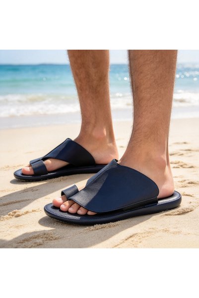 Almajeed Store Amity men's leather slippers, casual summer sandals, comfortab...