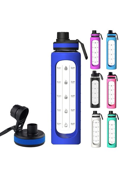 Generic 32 oz Glass Water Bottle with Straw Lid, Time Marker, Sleeve - Motiva...