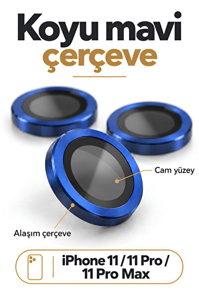 iPhone 11 / 11 Pro / 11 Pro Max Uyumlu Kamera Lens Koruyucu Cam Alaşım Çerçeveli 3 Parçalı Set Koyu Yeşil