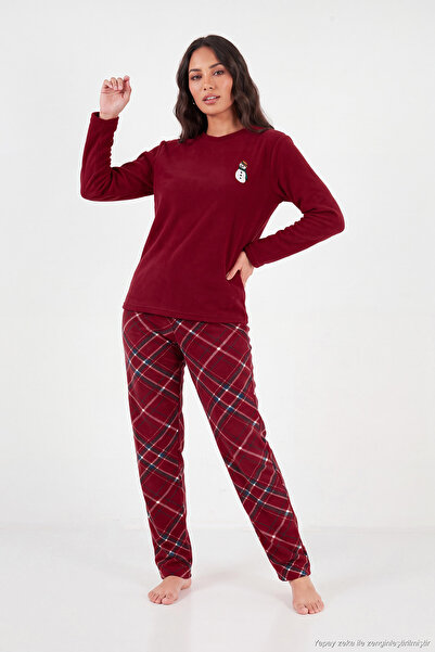 Lela Ekose Desenli Bisiklet Yaka Yumuşak Polar Pijama Takımı Kadın PİJAMA TAKIMI 6097059K