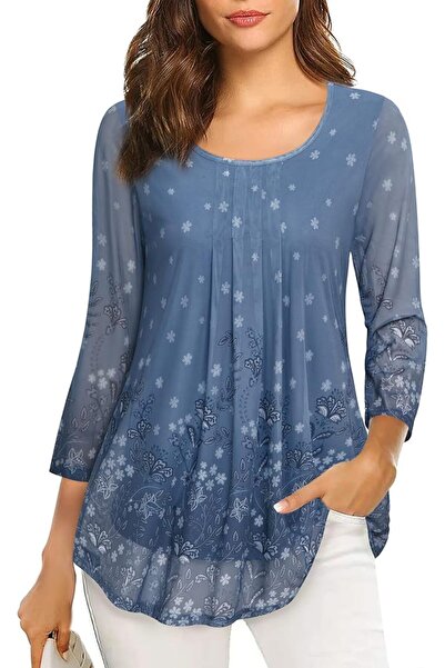 GENERAL VALOLIA Women's 3/4 Sleeve Tunic Tops Casual Loose Fit Floral Blouses...