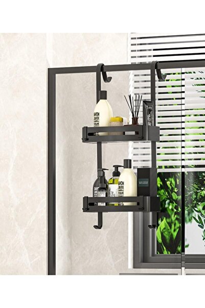 Generic Over Shower Door Caddy, Hanging Organizer With 2-Tier Rack and Hooks,...