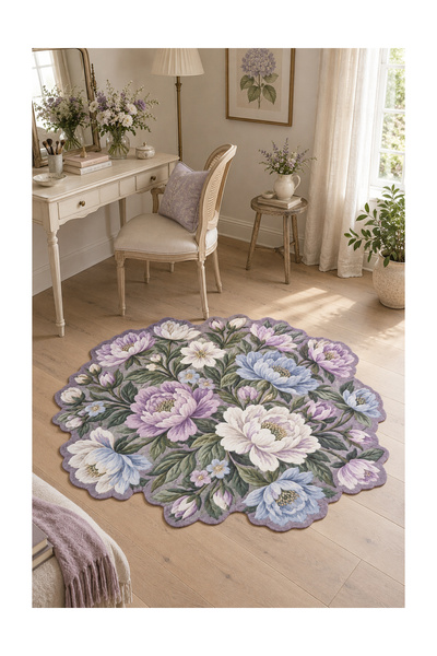 Rugs Modern Halı DORA Vintage Botanik Desenli Kırık Beyaz, Gri ve Açık Gri İn...