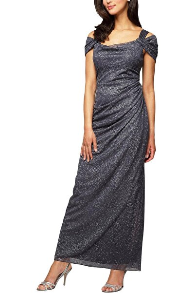 Alex Evenings Women's Long Cold Shoulder Dress (Petite and Regular Sizes)