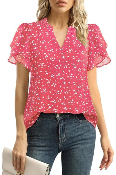 GENERAL Lotusmile Womens Dressy Chiffon Blouses Summer Puff Petal Short Sleev...