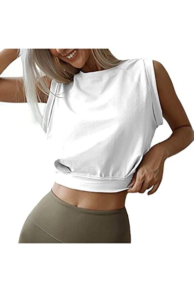 GENERAL Workout Tops for Women Sleeveless Crop Tank Top Loose fit Crew Neck V...