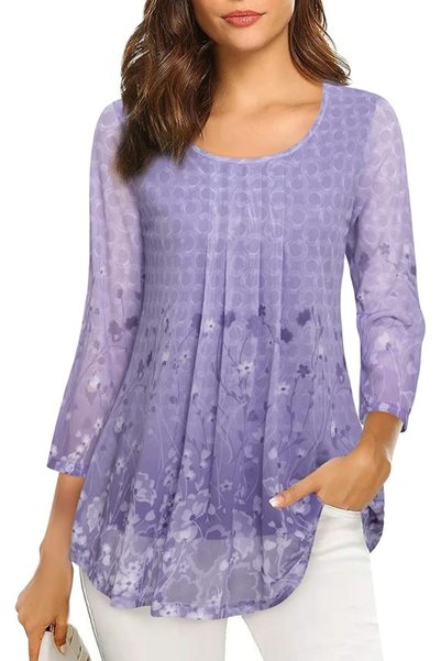 GENERAL VALOLIA Women's 3/4 Sleeve Tunic Tops Casual Loose Fit Floral Blouses...